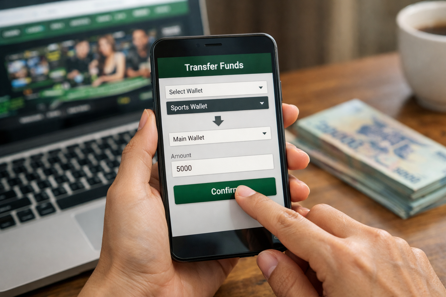 Hướng dẫn rút tiền V9BET nhanh chóng và an toàn nhất 2026 2 Giao diện thao tác chuyển quỹ từ ví phụ sang ví chính tại V9BET