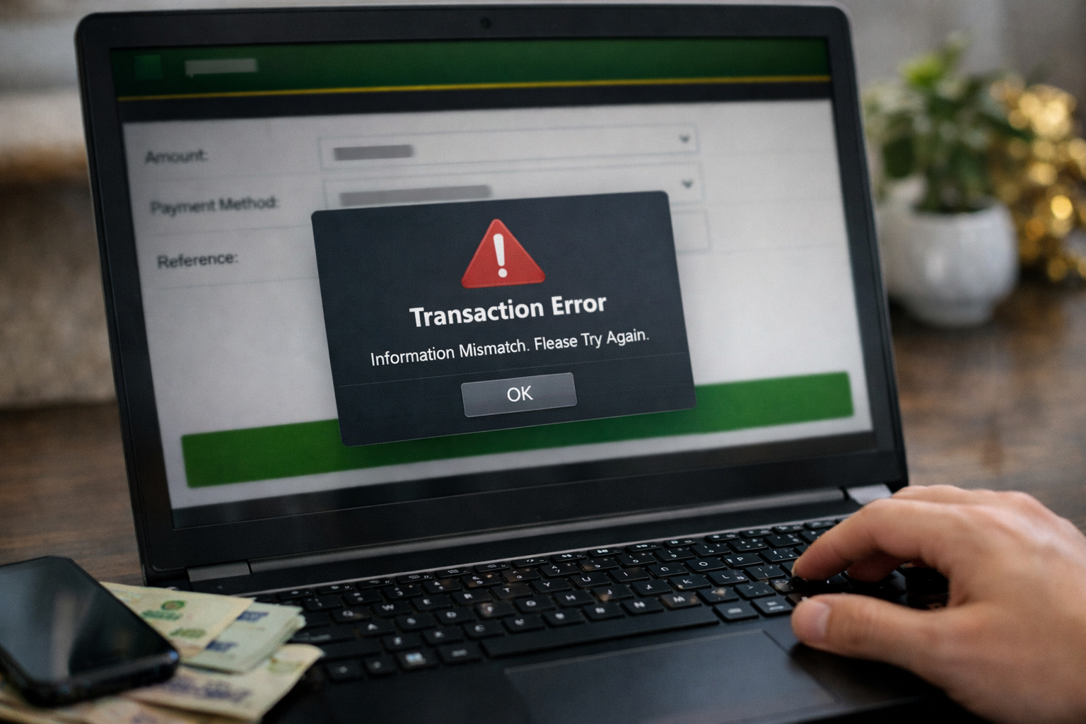 Giao diện nạp tiền v9bet gặp thông báo lỗi xử lý do thông tin không khớp