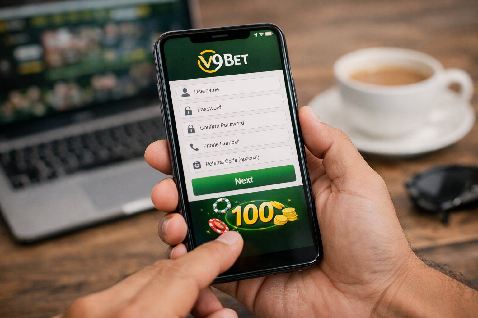 Giao diện các bước đăng ký tài khoản tại nhà cái V9bet trên điện thoại di động